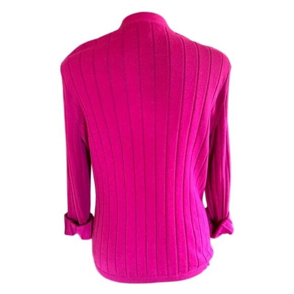 Chaps Hot Pink Ribbed Cardigan Sweater – Size M, Gold Crest Buttons - Picture 4 of 5